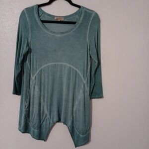 Democracy Women's Tunic Top Sz. S Vintage Wash Turquoise w/Pockets